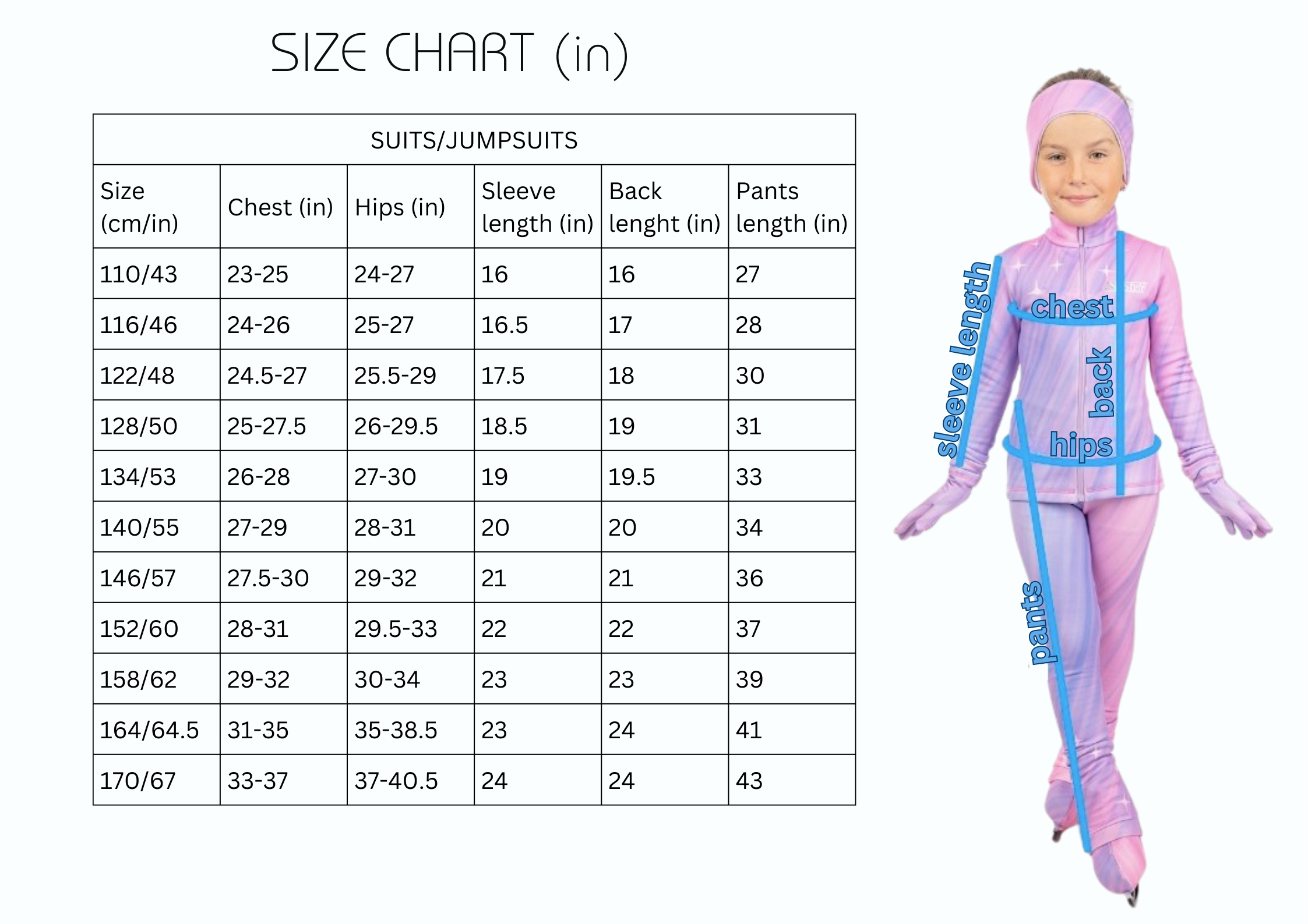 Kids Thermal Suits and Dresses Sizing Guide